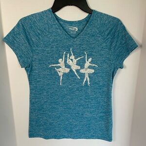 MTA Sport ballet dancers v neck blue tee shirt girls size XL 14/16